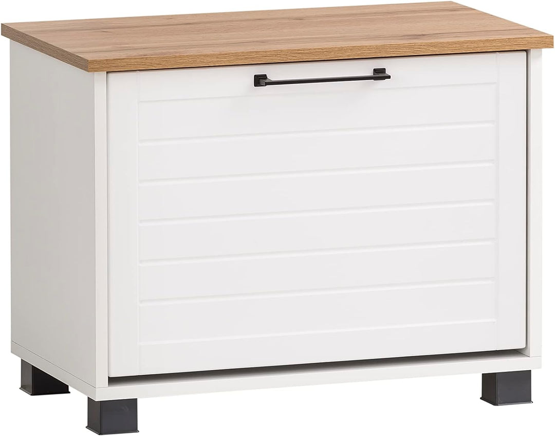Schildmeyer Jelda Schuhbank, Holzwerkstoff, matt weiss/Eiche Landhaus Dekor, 62 x 34,1 x 47,2 cm