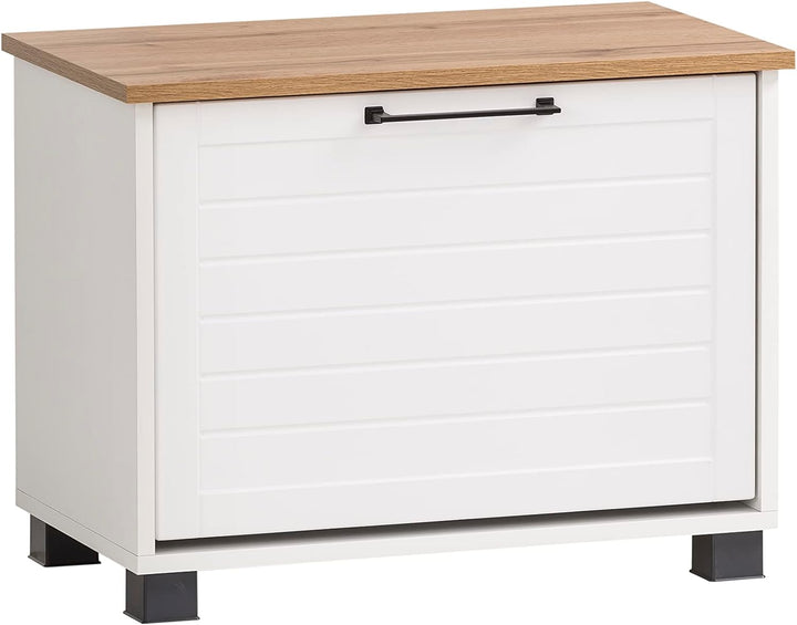 Schildmeyer Jelda Schuhbank, Holzwerkstoff, matt weiss/Eiche Landhaus Dekor, 62 x 34,1 x 47,2 cm