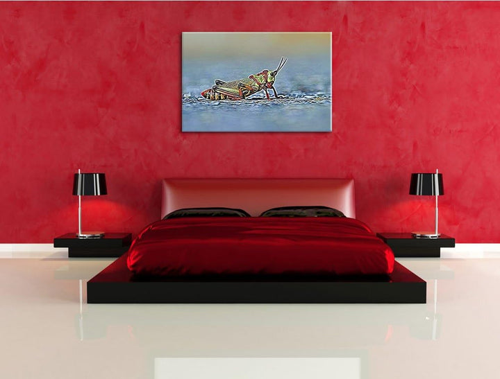 aussergewöhnliche Heuschrecke Deluxe Format: 100x70 cm auf Leinwand, XXL riesige Bilder fertig gerah