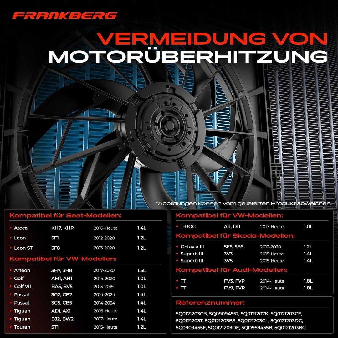 Frankberg Kühlerlüfter Ventilator Motorkühlung Kompatibel mit A3 8V1 8VK 8VM 8VS 2012-Heute Q2 GAB G