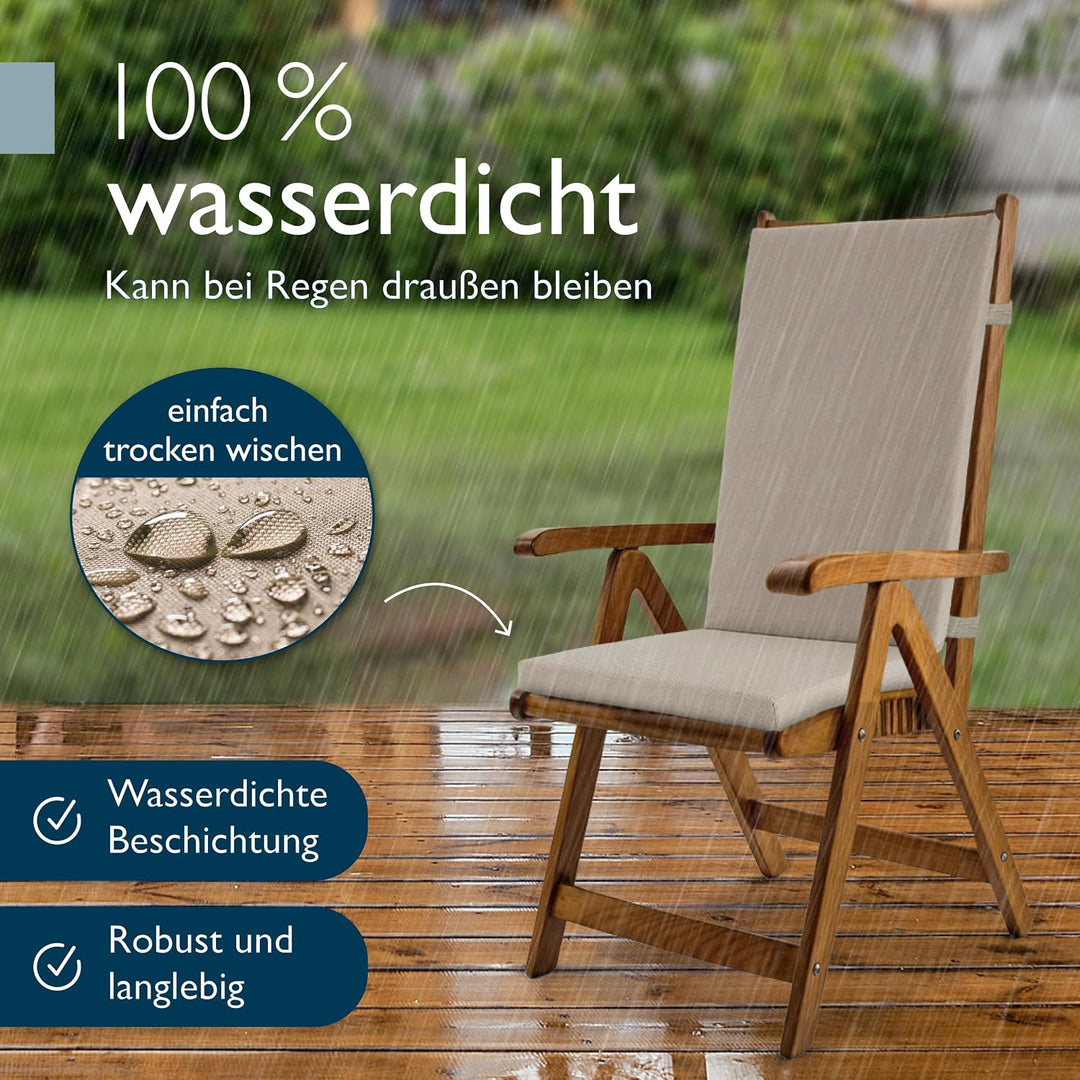 Beautissu 6er Set Premium Hochlehner Auflage 100% Wasserdicht UV-beständig | 120x50cm Beige bequem p