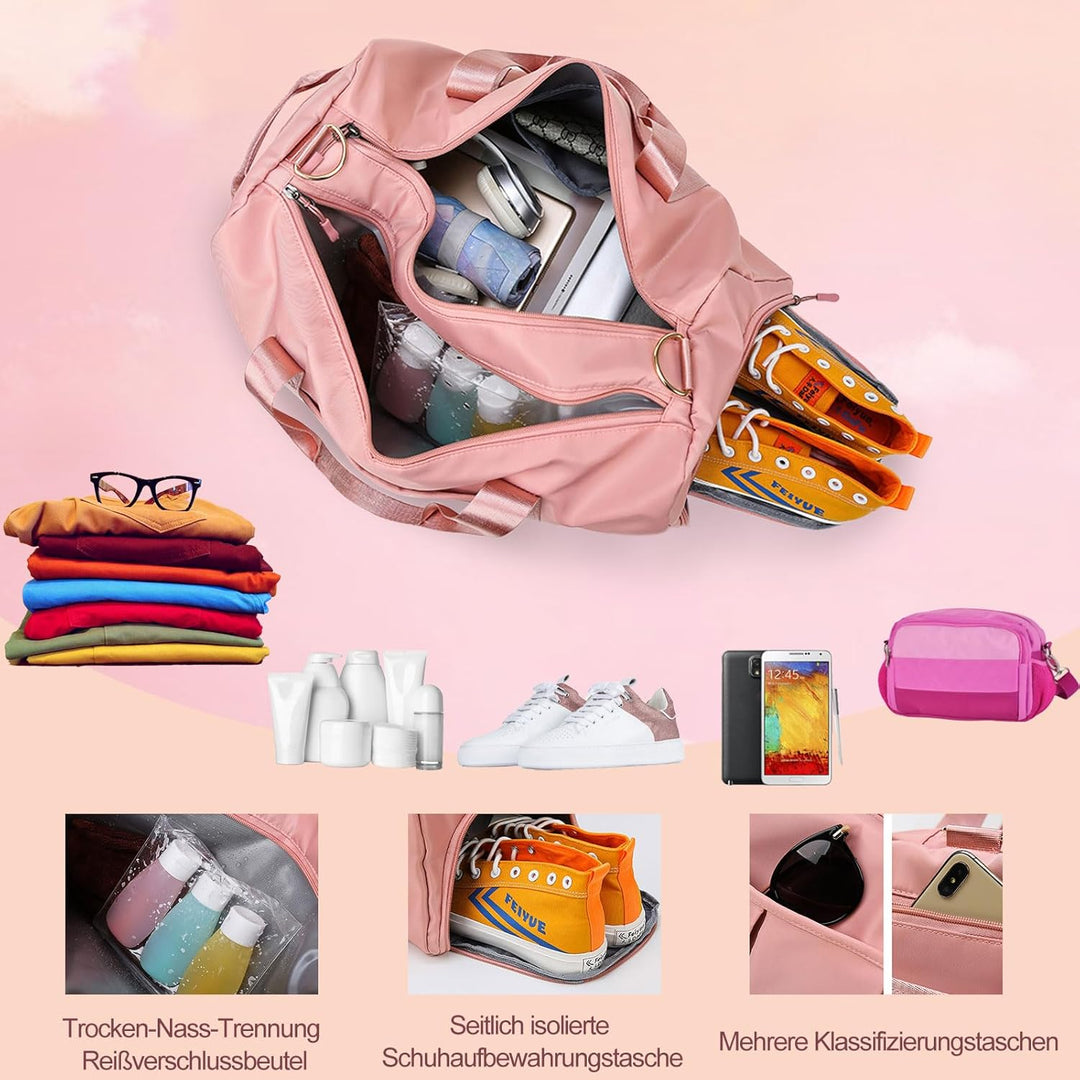 Personalisierte bestickte Sporttasche mit Nass- und Trockenfächern und Schuhfachd Wochenend-Camping-