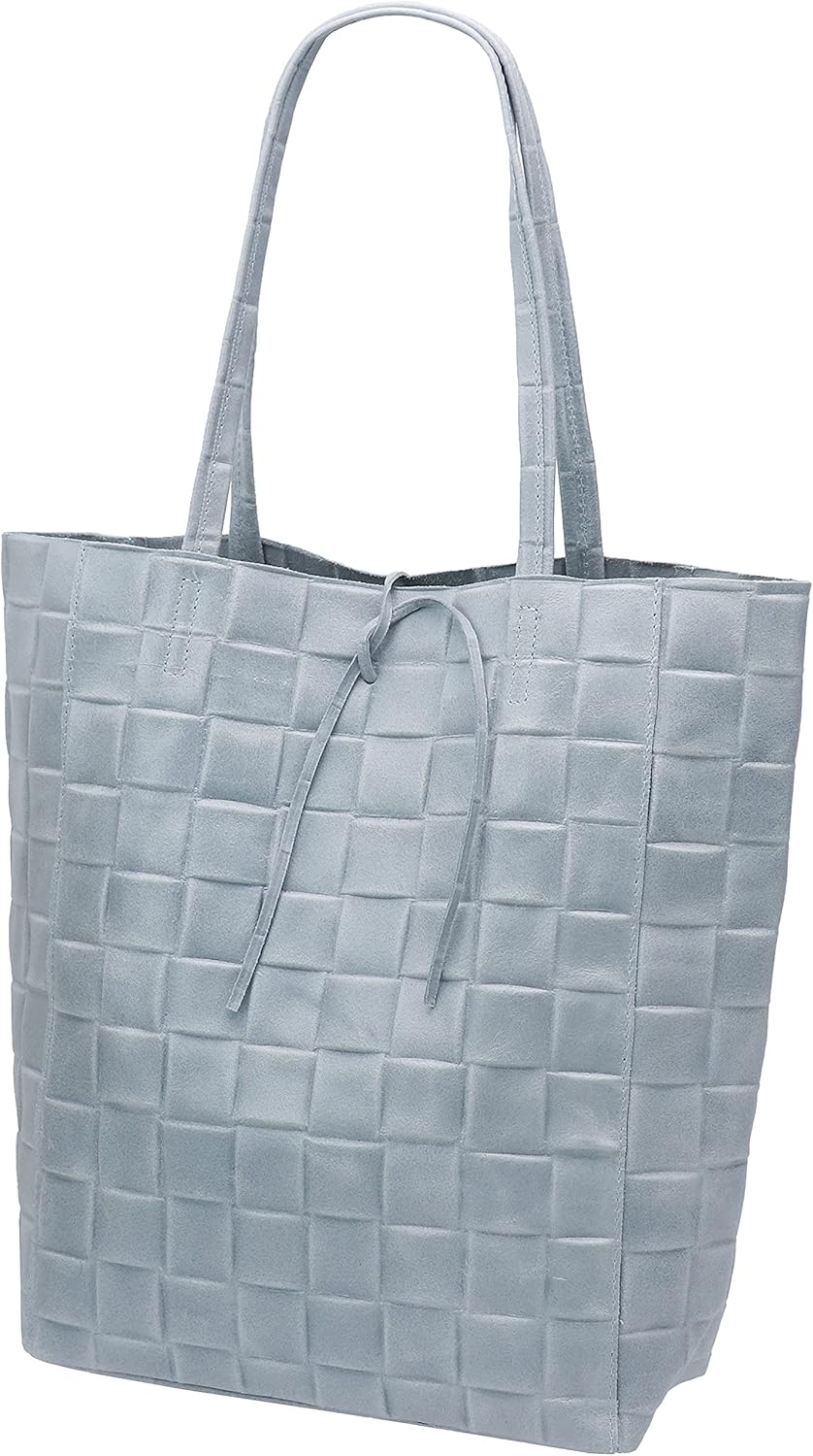SH Leder ® Damen Echtleder Shopper in geflochtene print mit Innentasche in vielen Farben Schultertas