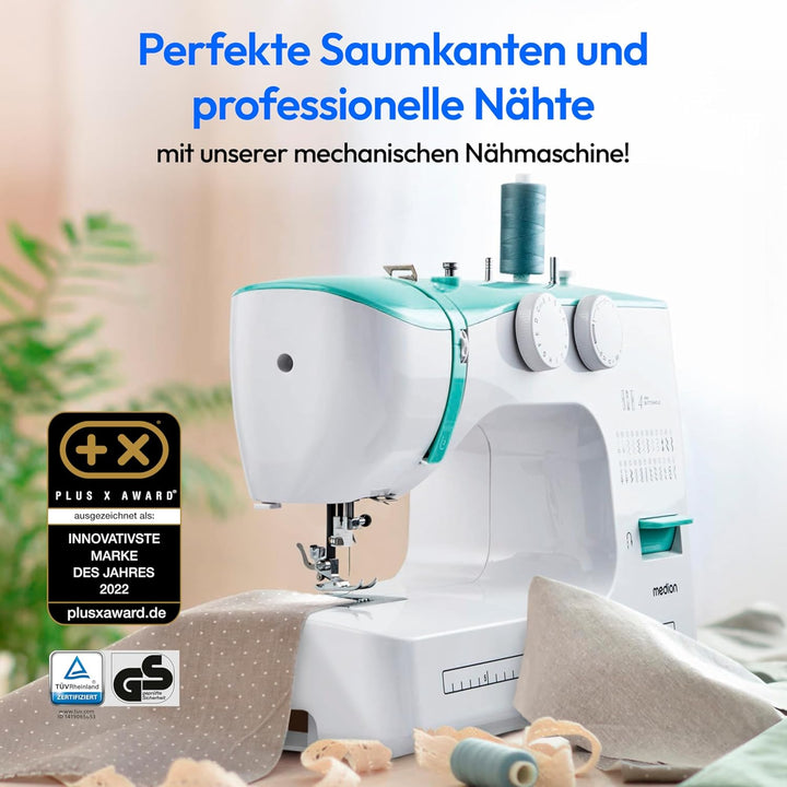 MEDION Freiarm-Nähmaschine SM60 (60 Watt, 60 verschiedene Stichmuster mit Knopflöchern, LED Nählicht