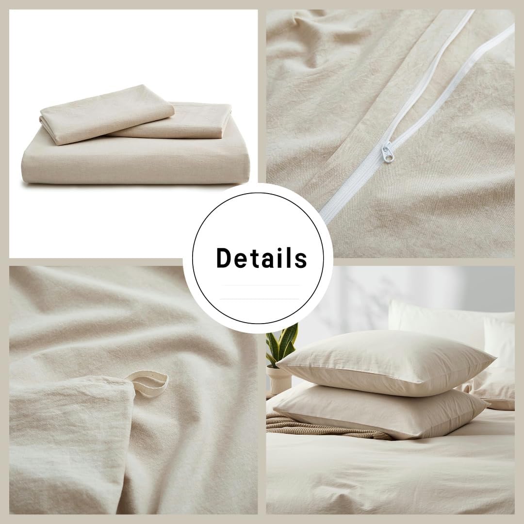 Boqingzhu Baumwolle Bettwäsche 220x240cm Beige Creme Taupe Einfarbig Uni Ästhetik Doppelbett Weich R