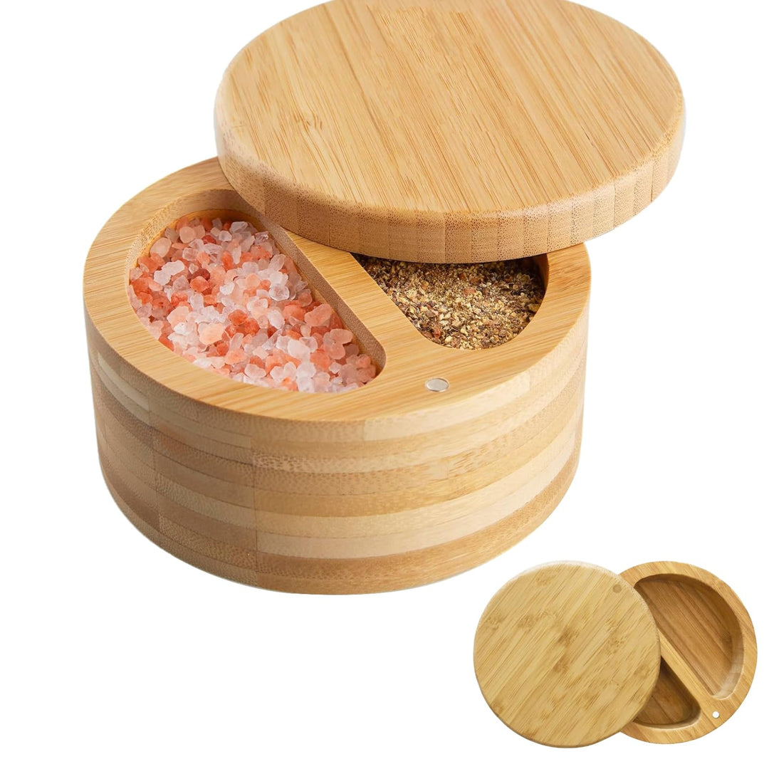 Gewürzglas Salzdose, Gewürz Aufbewahrungsbox, salzgefäss, frischhaltedose rund aus holz mit deckel (