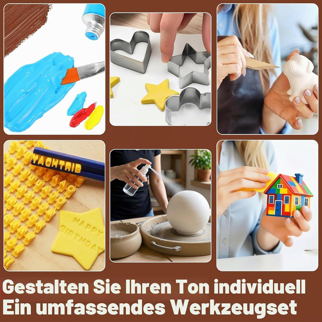 Töpferset, Lufttrocknendes Ton-Set für Erwachsene &amp; Anfänger, Komplettes DIY Töpfern-Set mit Lufttro