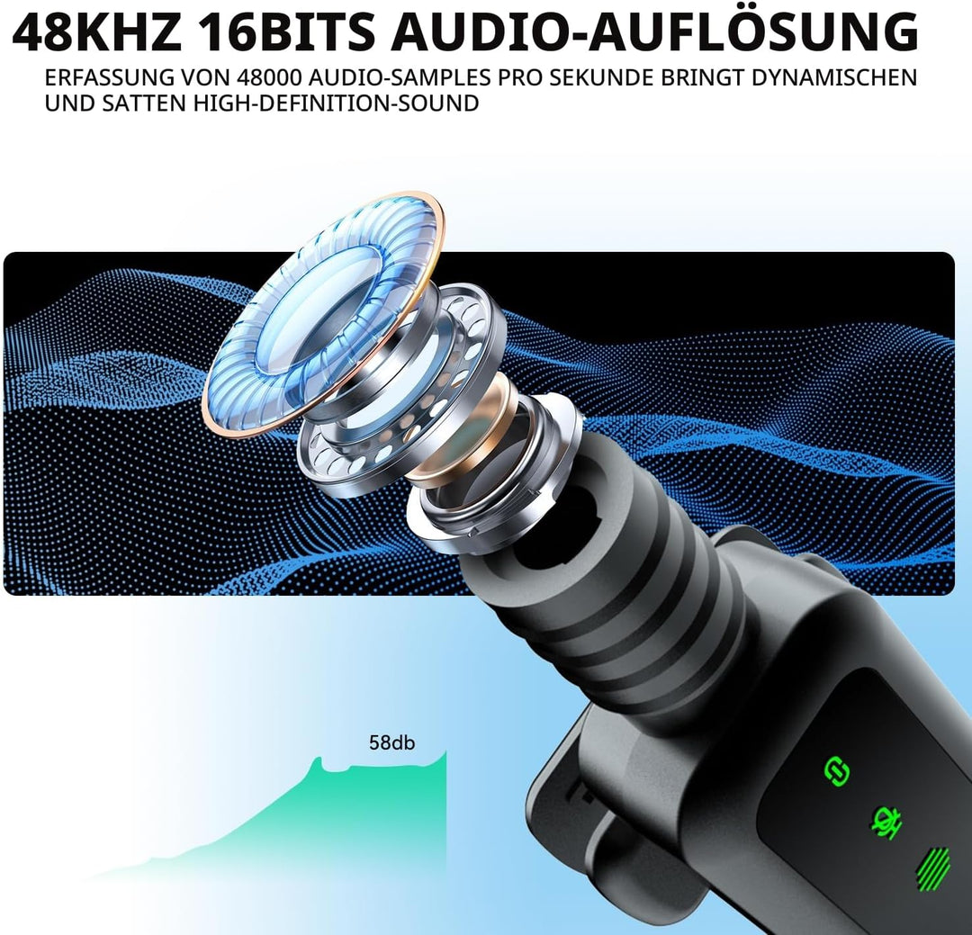 Kabelloses Lavalier-Mikrofon mit LED-Anzeige, Lavalier-Mikrofone Clip on Mic mit Rauschunterdrückung