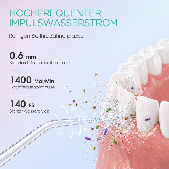 VOYOR-HEALTH Munddusche Kabellos Elektrischer Zahnreiniger, Tragbare Mundduschen IPX7 Wasserdicht un
