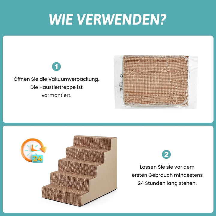 COZY KISS Hundetreppe für Kleine Hunde, 5 Stufen Breiter Haustiertreppe für Bett Couch Auto, 60cm Ho