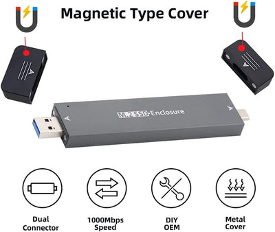 NFHK Combo Typ-C & USB3.0 zu NVME M-Key M.2 NGFF SATA SSD PCBA Gehäuse 2280/2242/2230mm Adapter RTL9