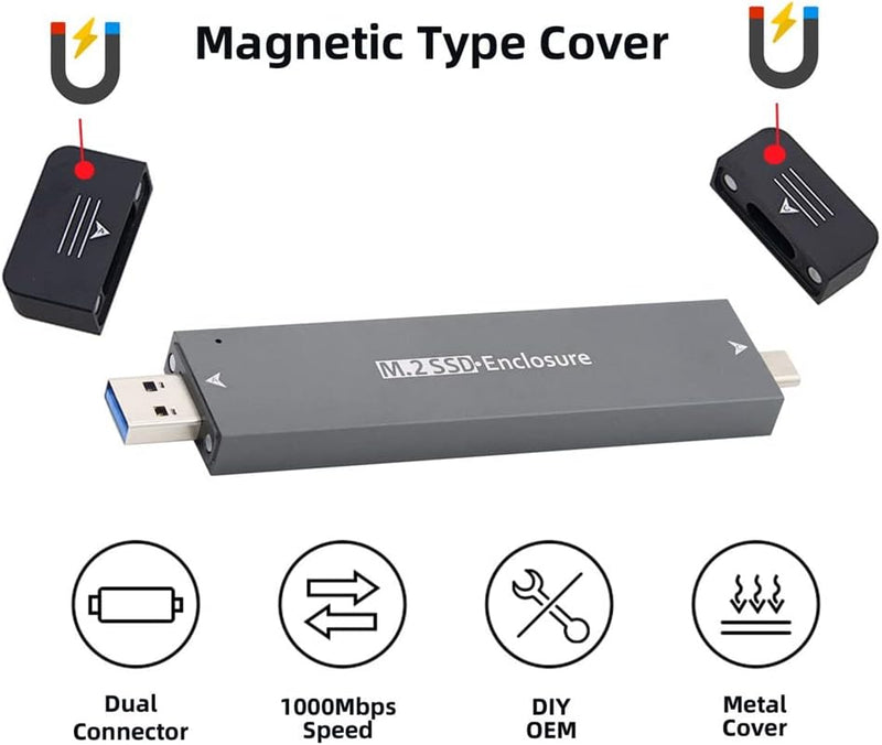 NFHK Combo Typ-C & USB3.0 zu NVME M-Key M.2 NGFF SATA SSD PCBA Gehäuse 2280/2242/2230mm Adapter RTL9