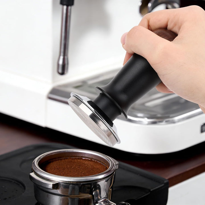 Tamper 53mm, kalibrierter federbelasteter Kaffeestampfer, Espresso Stempel aus 304 Edelstahl mit Mas