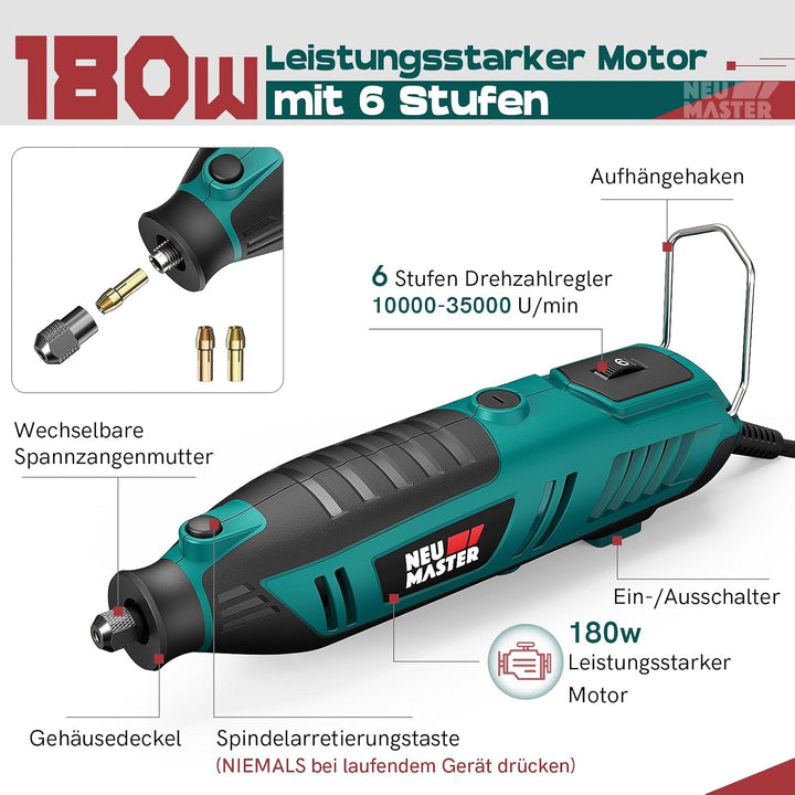 Multifunktionswerkzeug - NEU MASTER 180W Rotationswerkzeug mit 160 Zubehör und 6 Drehzahl 10000–3500