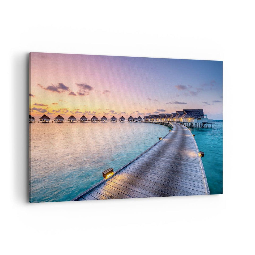 Bilder auf Leinwand 100x70cm Leinwandbild mit Rahmen Malediven Meer Gross Wanddeko Bild Schlafzimmer
