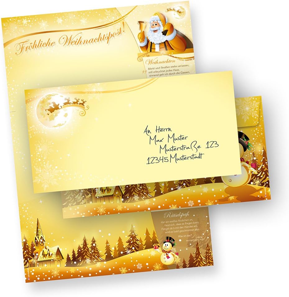 Briefpapier Set Weihnachtspost (25 Sets ohne Fenster) Weihnachtsbriefpapier mit Umschlag - beidseiti