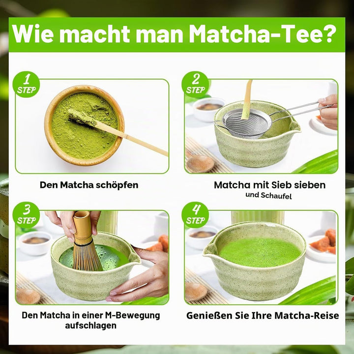 6 Stück Matcha Set, Matcha Tee Set, Matcha Besen Set, Matcha Schale, Matcha Besen mit Ausgiesser Mat
