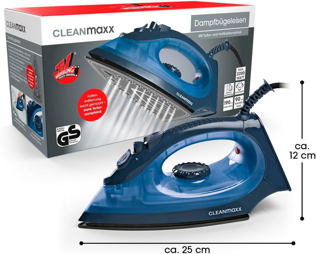 CLEANmaxx Dampfbügeleisen mit Temperatur- & Dampfregler | Geeignet zum Trocken- & Dampfbügeln | Mit