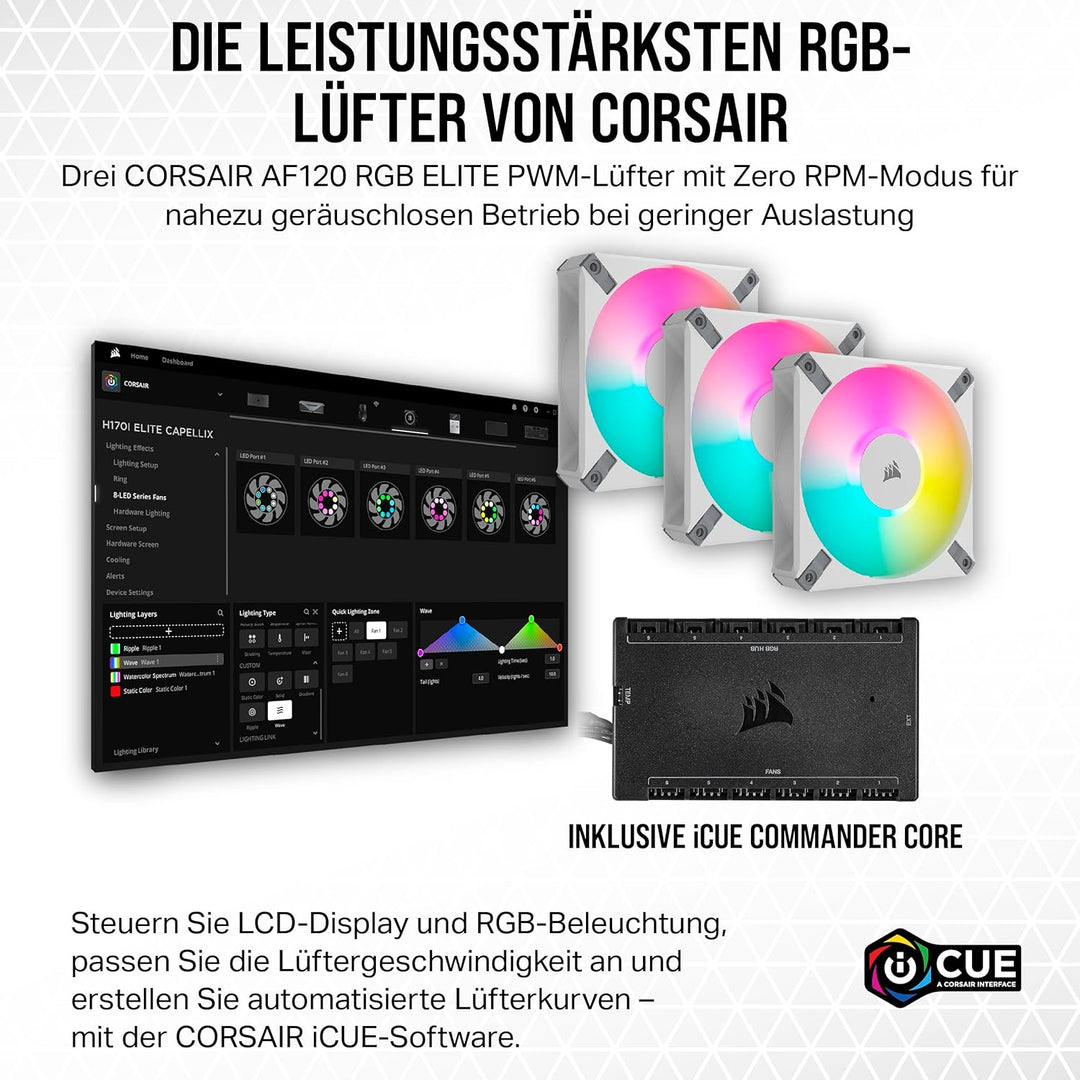 Corsair iCUE H150i Elite LCD XT Flüssig-CPU-Kühler - IPS-LCD-Bildschirm - DREI AF120 RGB Elite-Lüfte