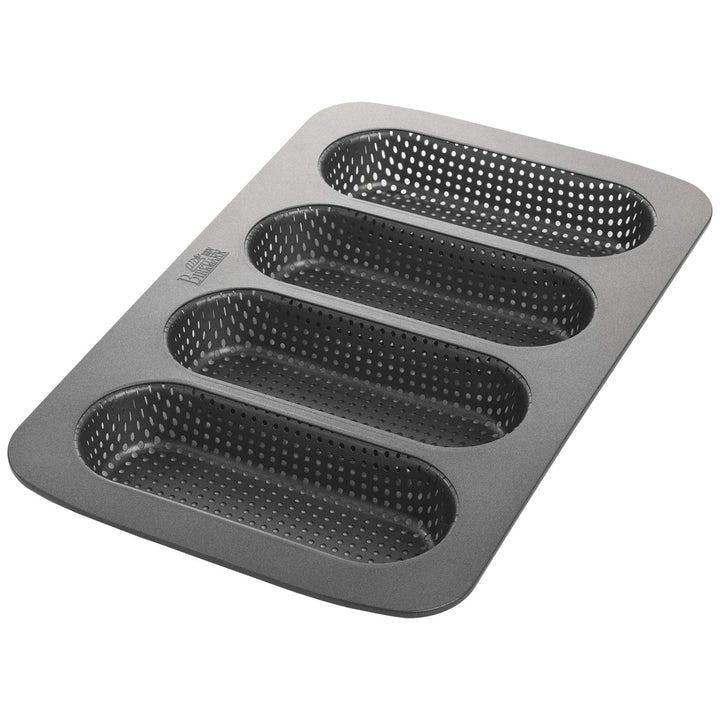 Birkmann, Laib & Seele, Hot Dog Brötchenblech, perforierte Backform aus Karbonstahl für 4 Hot Dogs,