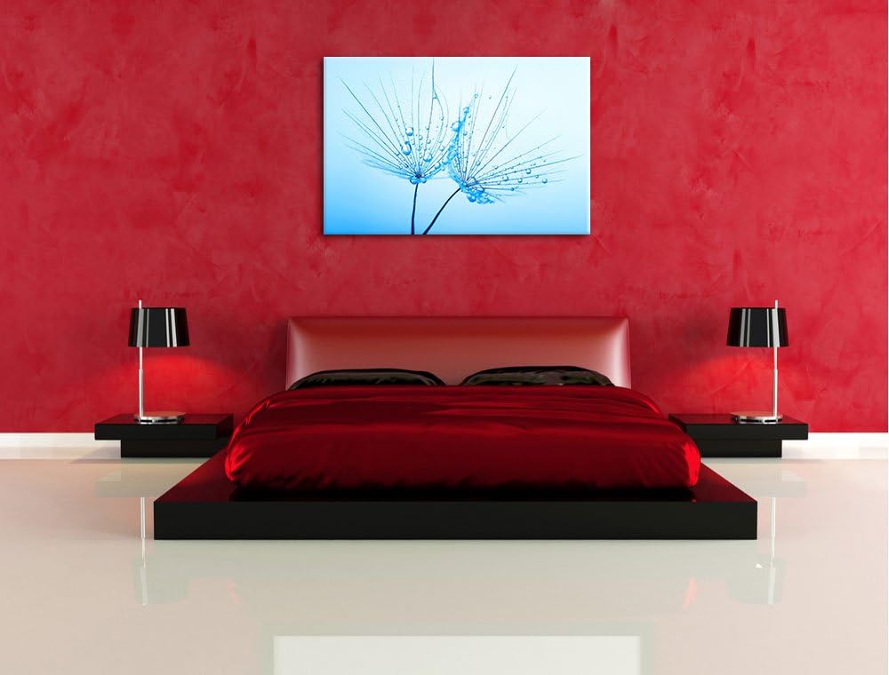 Pusteblumen mit Tautropfen Format: 100x70 auf Leinwand, XXL riesige Bilder fertig gerahmt mit Keilra