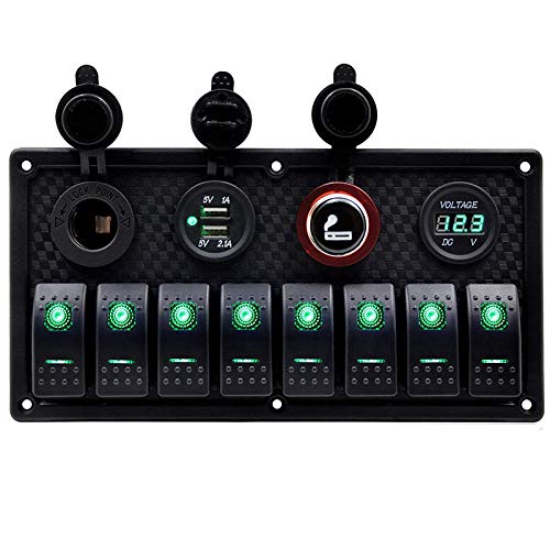 KAOLALI 12V/24V Schalter Panel Boot 8 Schaltern Kippschalter Panel Boote Zigarettenanzünder 12 V 3,1
