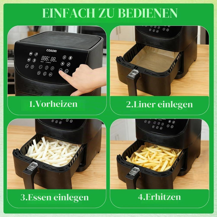 BYKITCHEN 100 Stück Airfryer Backpapier für Philips 6.2L/COSORI 5.5L,6L,6.2L, 20cm-24cm, Heissluftfr