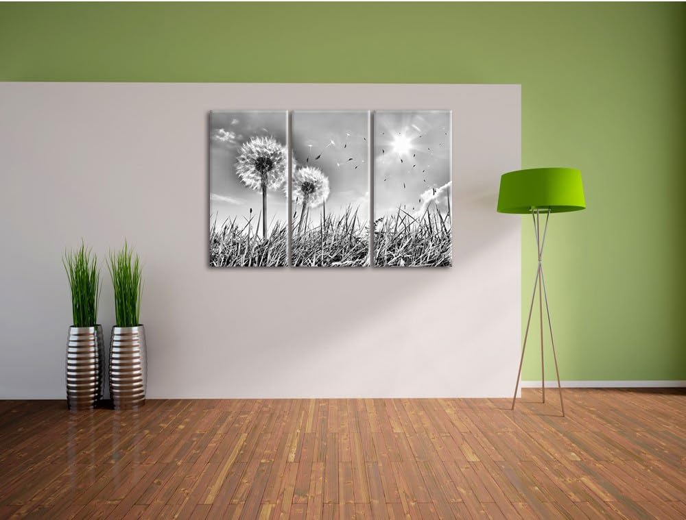 Pixxprint Pusteblumen auf Frühlingswiese als Leinwandbild/Grösse: 3 Teilig (120x80) cm/Wandbild/Kuns