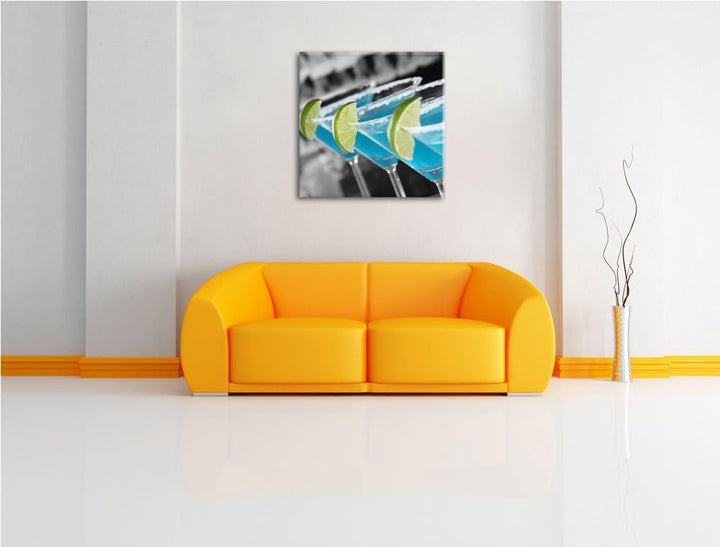 Pixxprint schöne Swimming Pool Cocktails / 70x70cm Leinwandbild bespannt auf Holzrahmen/Wandbild Kun