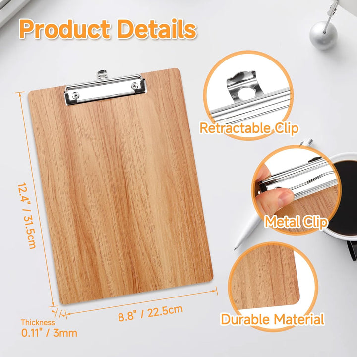 A4 Klemmbrett Holz 5 Stück Schreibbrett Clipboard Mappe mit Metalklemme für loses Papier Zwischenabl