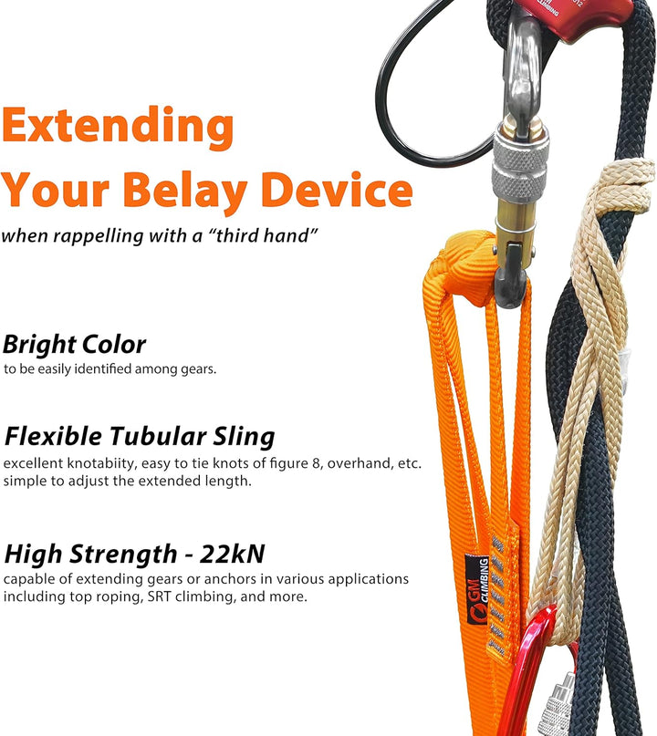 GM Climbing 16mm Nylon Sling Runner 22kN / 4950lbf CE UIAA Certified Fluoreszierendes Orange 60cm /