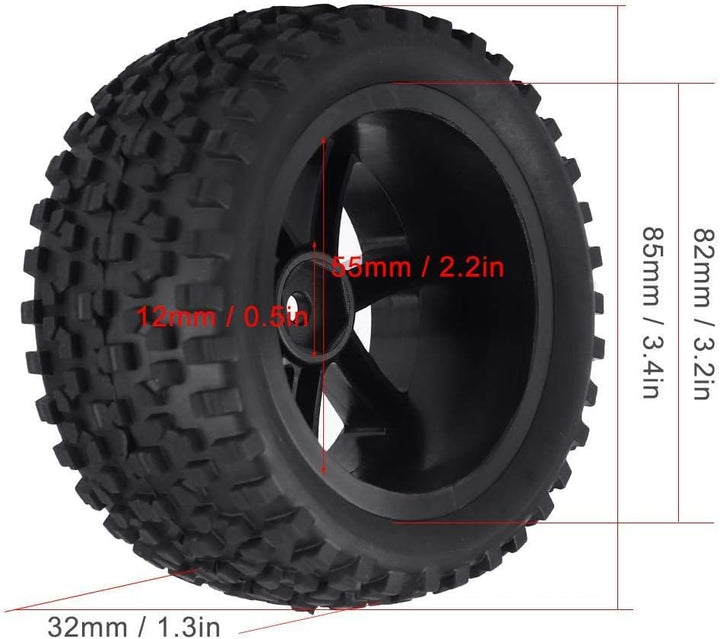 Qiterr 4pcs RC Auto-Reifen, 1/10 RC LKW-Gummireifen-Rad-Reifen-Zusätze für das Laufen des Buggy-Kett