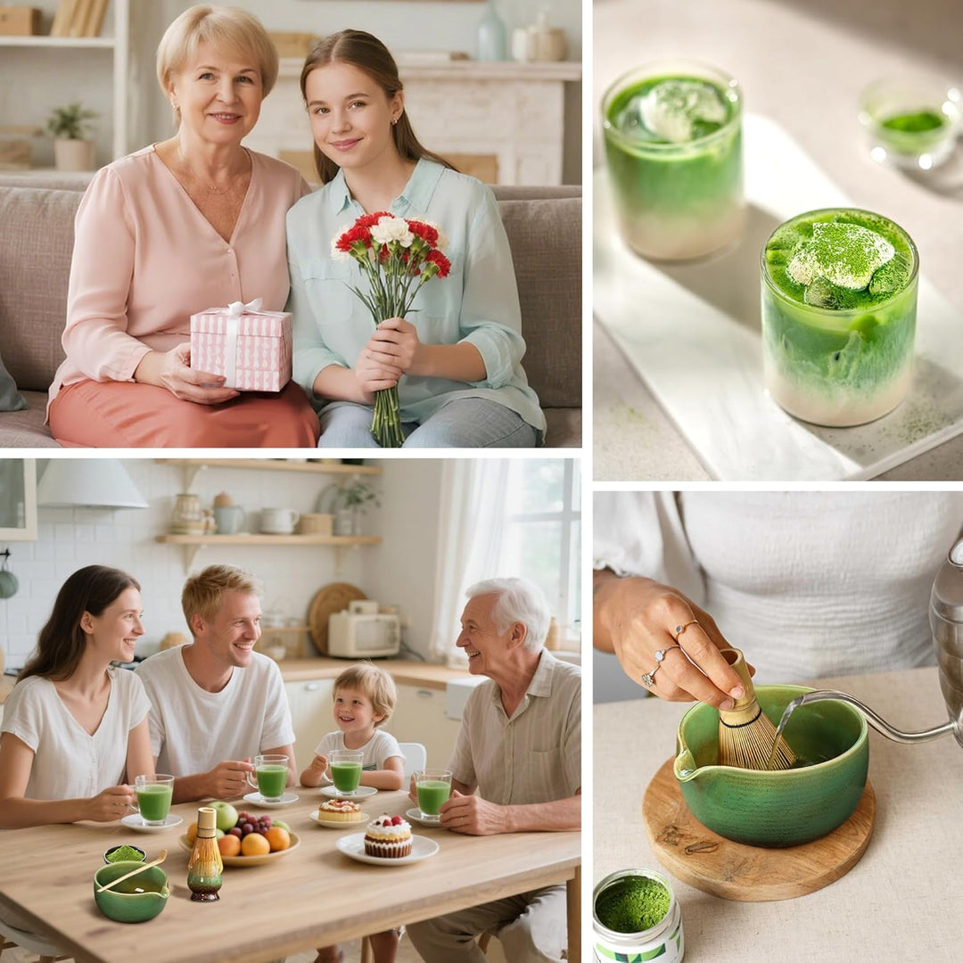 Matcha Set 2-teilig, Matcha Tee Set Blau mit Chawan Matcha-Schale (510 ml) & Keramik-Besenhalter, Mi