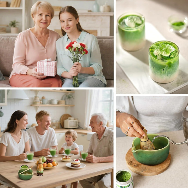 Matcha Set 2-teilig, Matcha Tee Set Blau mit Chawan Matcha-Schale (510 ml) & Keramik-Besenhalter, Mi
