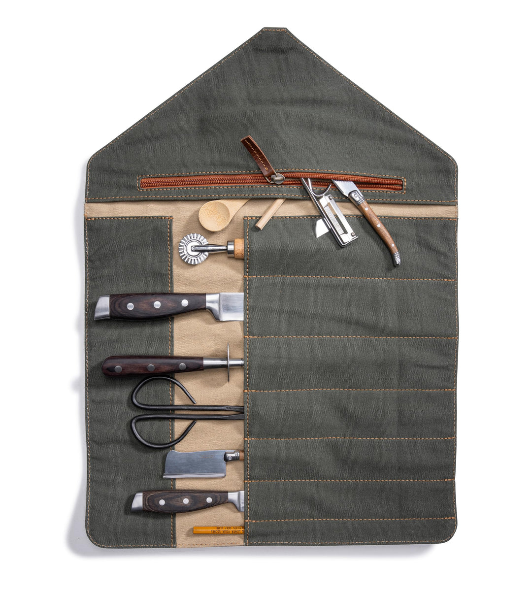 Angus Stoke Messertasche für Kochmesser aus Büffelleder, Exklusive 7-Fach Messerrolltasche mit Extra