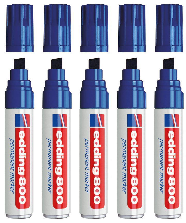 Edding Permanentmarker 800 Blau, 5 Stück, Nachfüllbar, Keilspitze, Wasserfest 4-12mm