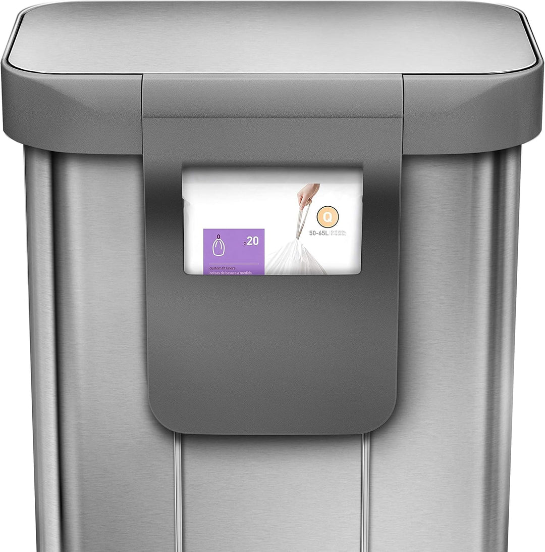 simplehuman CW2086 55 Liter, rechteckiger Treteimer mit Beutelfach, Mülleimer Küche, gebürsteter Ede