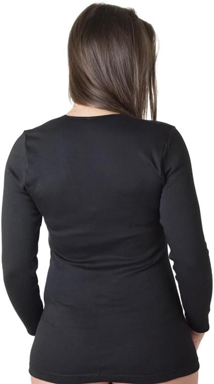 Made in Italy- 3 Underwear Shirt in Warmer Cotton with Long Sleeve for Woman with lacy makramee or S