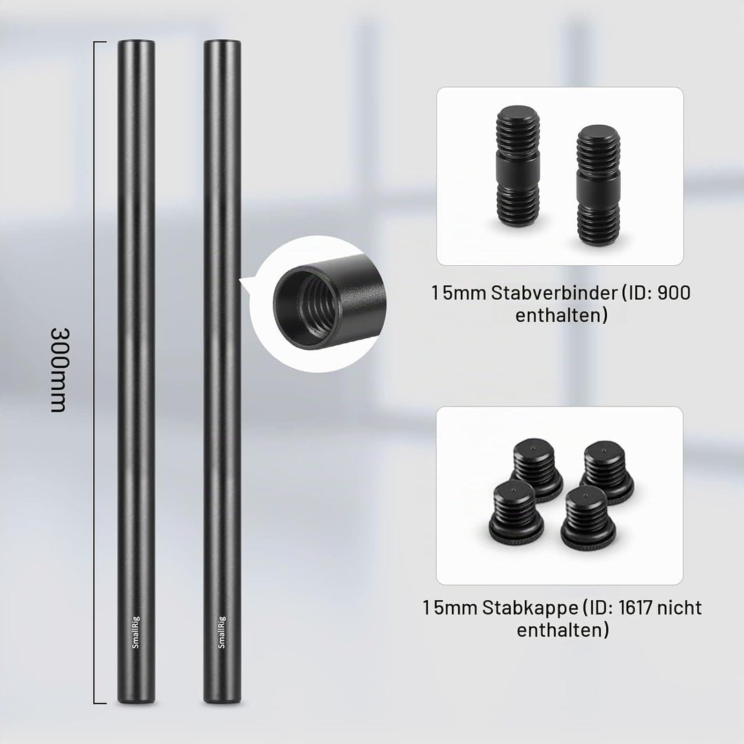 SmallRig 15mm Rod Pack, 15mm Rohr mit M12 Gewinde Stangenkappenverbindern, Aluminiumlegierungs Stang
