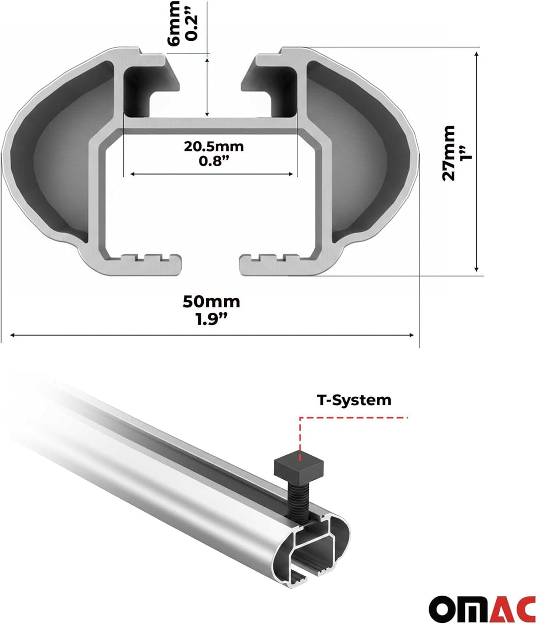 OMAC Aluminium Dachträger Querträger für Dacia Sandero I 2008-2012 – TÜV/DIN 75302:2019 – Abschliess