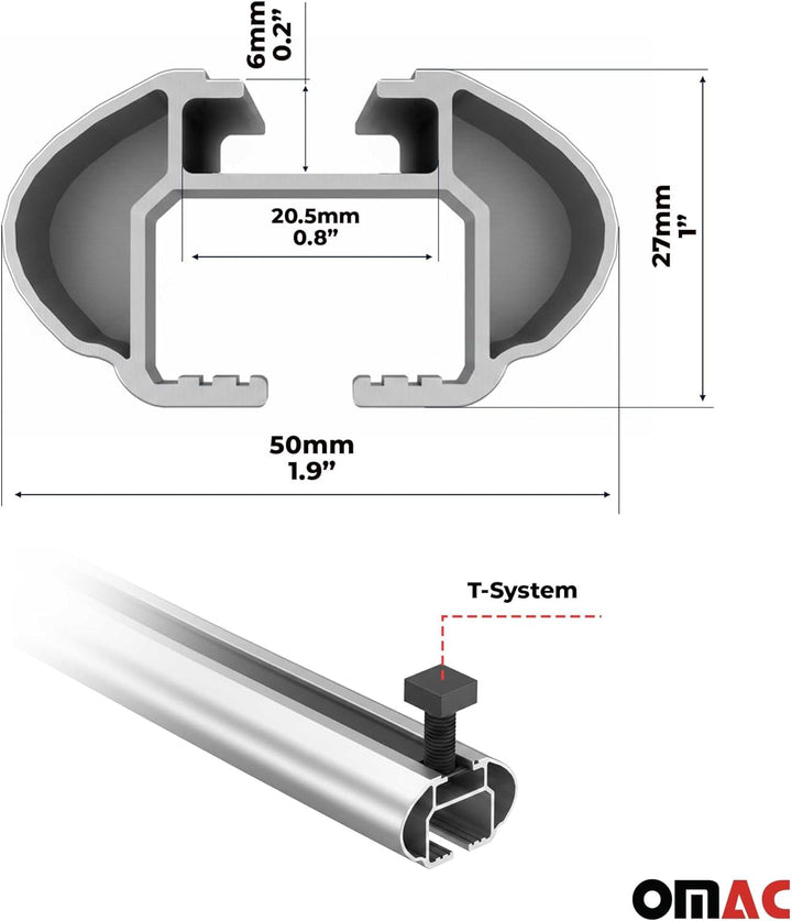OMAC Aluminium Dachträger Querträger für Dacia Sandero I 2008-2012 – TÜV/DIN 75302:2019 – Abschliess