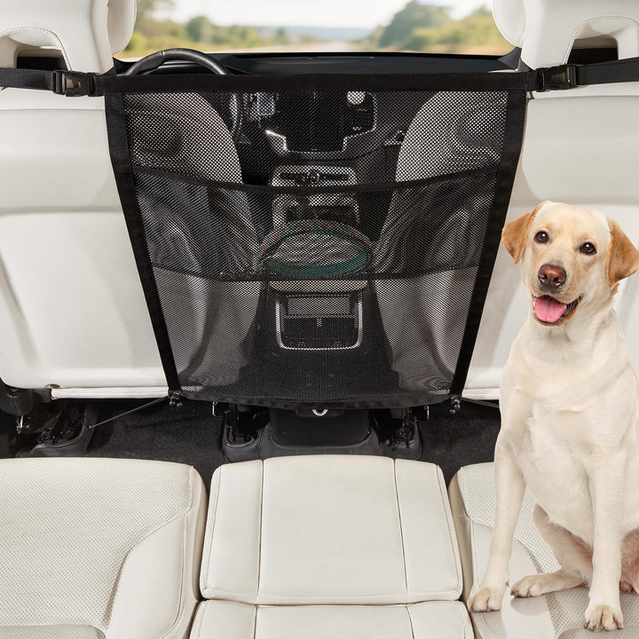 Hundegitter Auto Mit Aufbewahrungstaschen Trennnetz Hund - Hundenetz für Vordersitz, Sicherheitsbarr