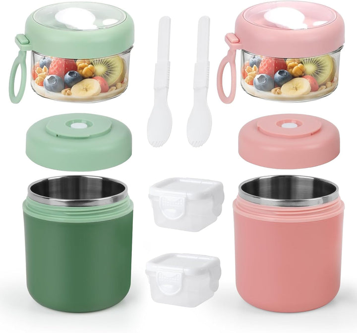 GEEKHOM 2er-Set Müslibecher To Go Edelstahl 530ml+330ml Joghurt und Müsli To Go Becher Klein Bpa Fre
