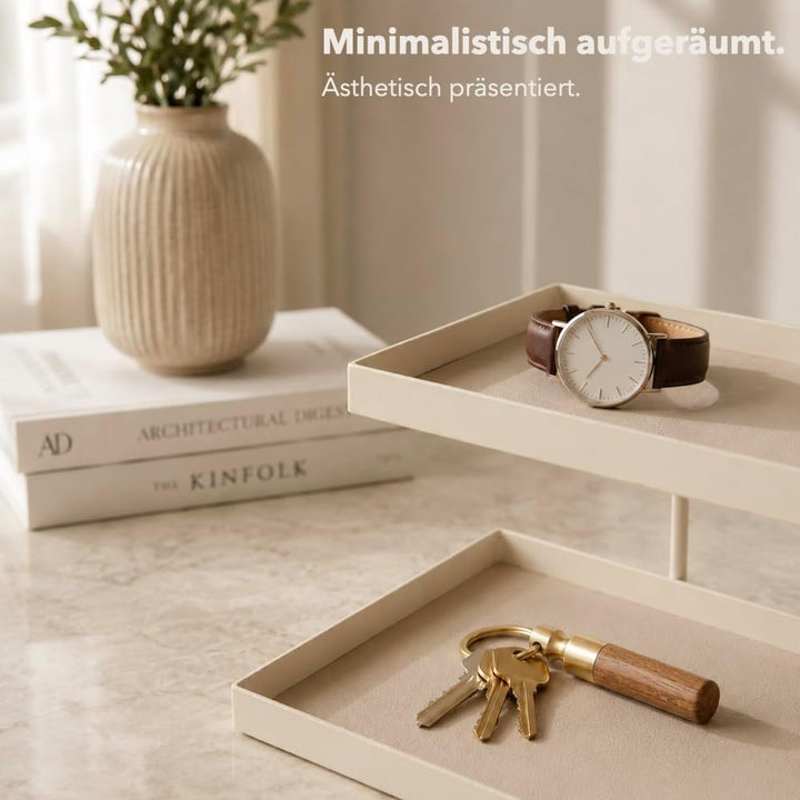 Parfüm Organizer aus Metall &amp; Kunstleder I Montagefreier Kosmetik Organizer für Schminktisch und Bad