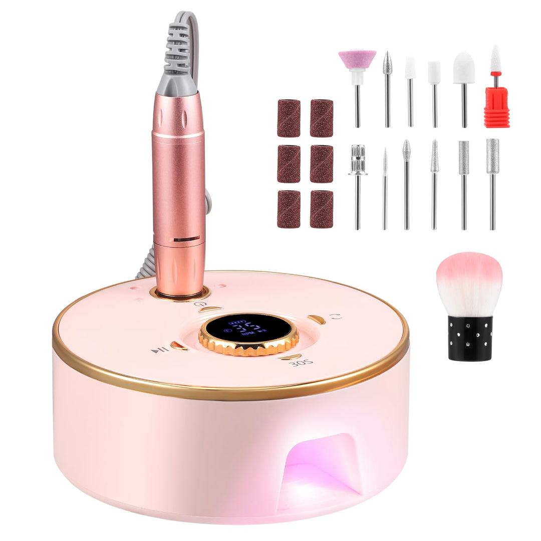 Nagelfräser Akku mit UV-Nageltrockner, 35000U/min Nagelfräser für Gelnägel, 13-in-1 Elektrisch Nagel