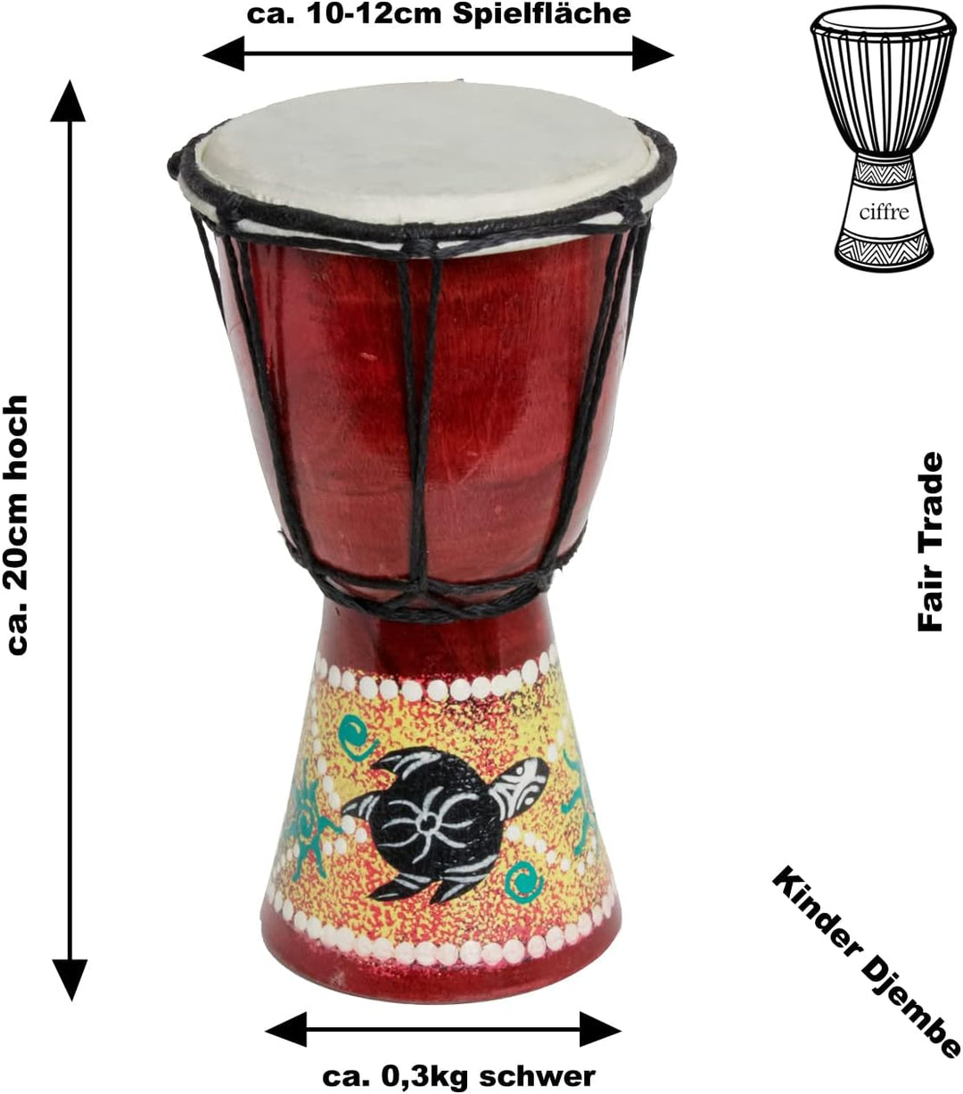 20cm Schildkröte Bemalt Djembe Trommel Bongo Drum Handtrommel Buschtrommel Percussion Kinder Fair Tr