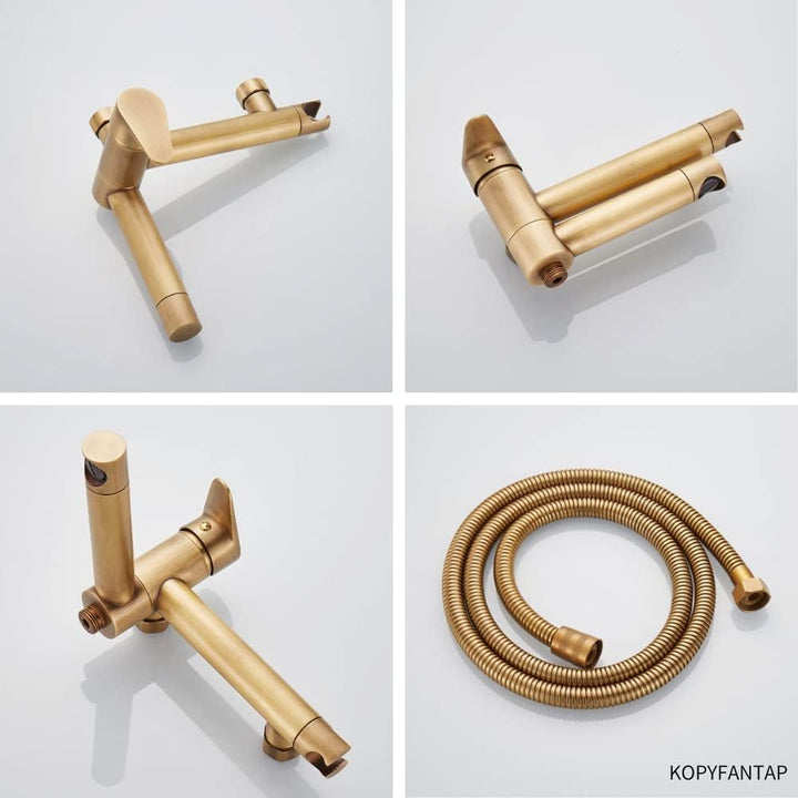KOPYFANTAP Badewannenarmatur Messing Antik，Wandmontage 90° Drehbar Badewannenarmatur mit Handbrause,