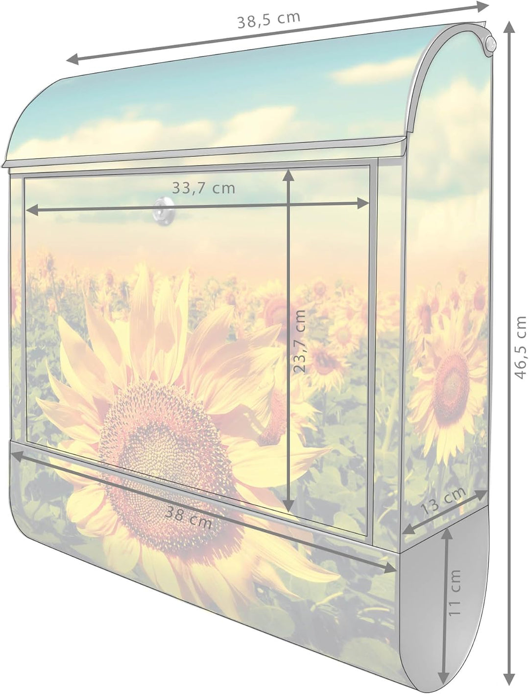 banjado® Design Briefkasten mit Motiv Sonnenblumen 39x47x14cm &amp; 2 Schlüssel - Briefkasten Stahl schw