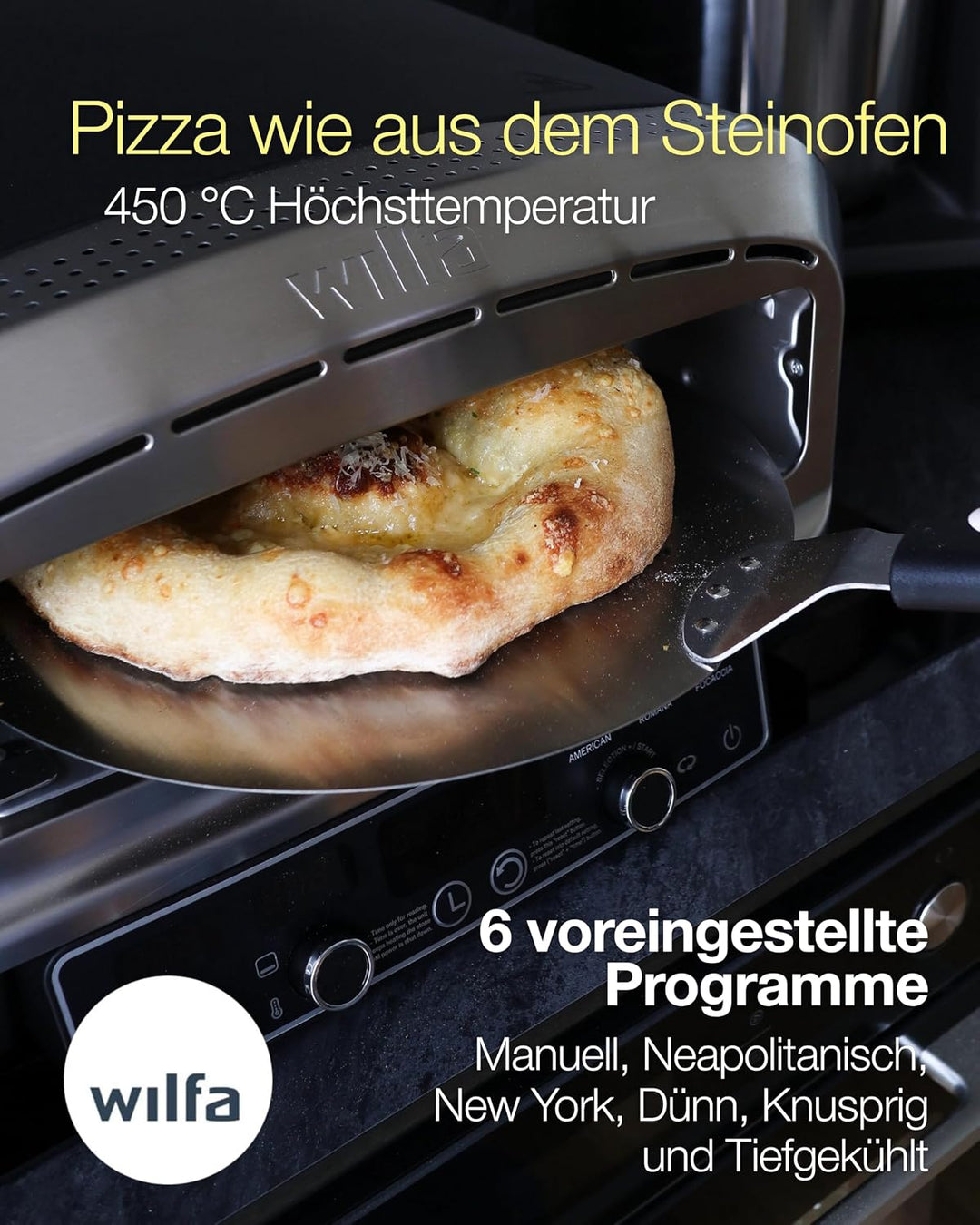 Wilfa CRUST Elektrischer Pizzaofen 2200W I Pizzaofen für bis zu 450 °C mit drehbarem 13" Pizzastein