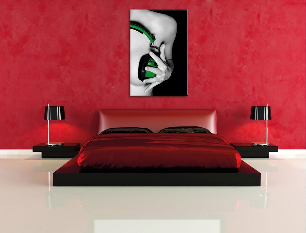 Dark Sexy Girl grüne Kopfhörer als Leinwandbild/Grösse: 100x70 cm/Wandbild/Kunstdruck/fertig bespann